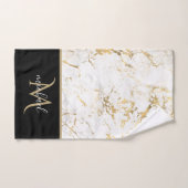 Goud & Witte Marmer met Zwarte Monogram Luxe Bad Handdoek (Handdoek)