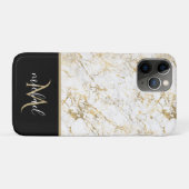 Goud & Witte Marmer met Zwarte Monogram Luxe Case-Mate iPhone Case (Achterkant (horizontaal))