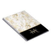 Goud & Witte Marmer met Zwarte Monogram Luxe Notitieboek (Rechterzijde)