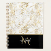 Goud & Witte Marmer met Zwarte Monogram Luxe Planner (Voorkant)