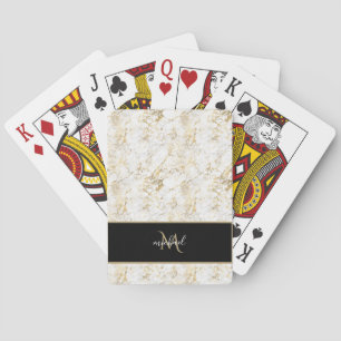 Goud & Witte Marmer met Zwarte Monogram Luxe Pokerkaarten