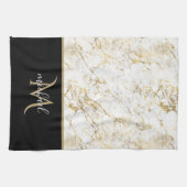 Goud & Witte Marmer met Zwarte Monogram Theedoek (Horizontaal)