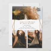 Goud witte minimalistische script 3 foto's trouwda save the date (Voorkant)