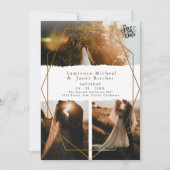Goud witte minimalistische script 3 foto's trouwen save the date (Voorkant)