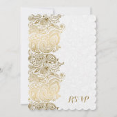 Goud & Witte Paisley Kant RSVP Kaart (Achterkant)