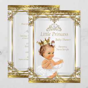 Goud Witte Parel Prinses Baby Shower Bruine Kaart