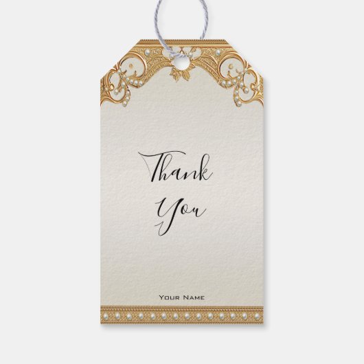 Goud Witte Parels Gift Label Cadeaulabel (Achterkant)