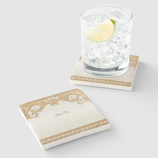 Goud Witte Parels Stone Onderzetter (Zijkant)