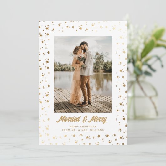 Goud Witte Passen getrouwd Foto Feestdagenkaart (Staand voorkant)