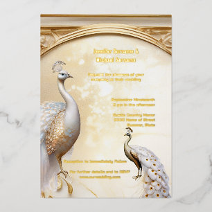 Goud witte pauw art nouveau elegant echt folie uitnodiging
