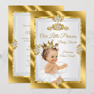 Goud Witte Prinses Baby Shower Bruine Haren Kaart