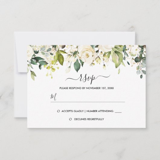 Goud Witte Roze Bruiloft RSVP Kaartje (Voorkant)