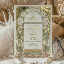 Goud Witte Rozen Vintage Trouw Art Nouveau