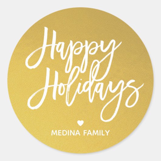 Goud Witte Script Prettig Nieuwjaar Ronde Sticker (Voorkant)