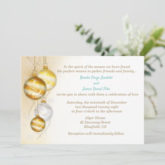 Goud & Witte Sieraden Kerst Huwelijk Kaart (Staand voorkant)