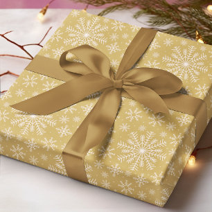 Goud Witte Sneeuwvlok Kerstmis Winter Pa Cadeaupapier