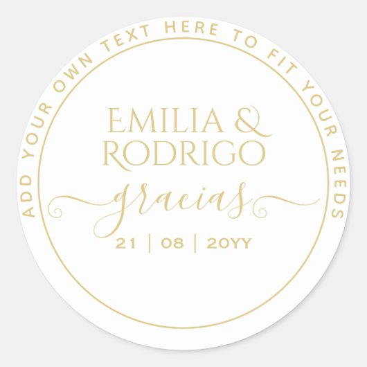 Goud Witte Spaanse Bruiloft Dank U Wedding Bedankt Ronde Sticker (Voorkant)