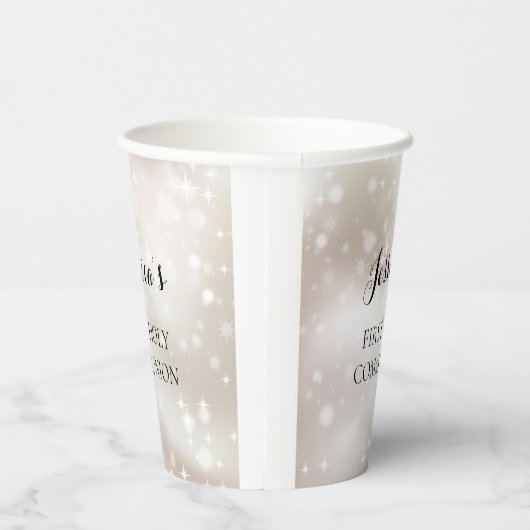 Goud Witte Sterren Eerste Heilige Communie Papieren Bekers (Rechts)