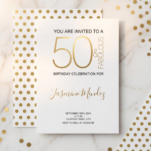 Goud & Witte Stippen 50 & Fabulous Verjaardag  Kaart