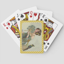 Goud & Witte Stippen Vintage Dame en Papegaai Pokerkaarten