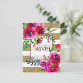 Goud Witte Strepen Vet Glam Bloemen Botanische RSV Uitnodiging Briefkaart (Staand voorkant)