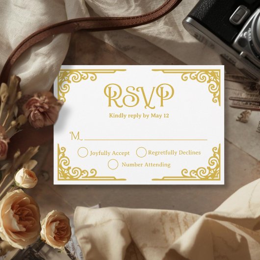 Goud Witte Trouw RSVP Kaartje