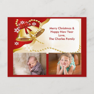 Goud XMas Bells, Beads and Snowflakes Briefkaart