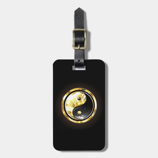 Goud Yin Yang op zwart Bagagelabel (Voorkant verticaal)