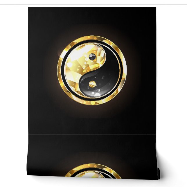 Goud Yin Yang op zwart Behang (Afrollen)