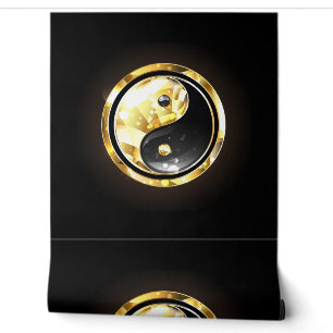 Goud Yin Yang op zwart Behang