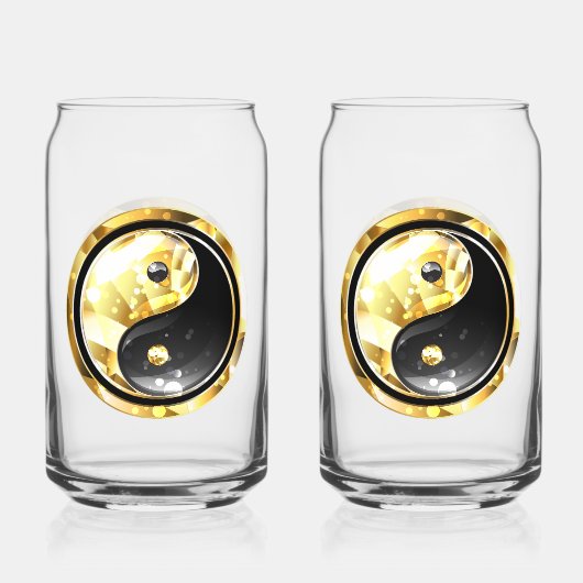 Goud Yin Yang op zwart Blikvorm Glas (Voorkant)