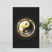 Goud Yin Yang op zwart Briefpapier (Staand voorkant)