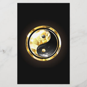 Goud Yin Yang op zwart Briefpapier