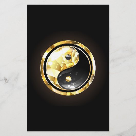 Goud Yin Yang op zwart Briefpapier (Voorkant)