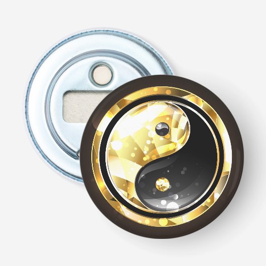 Goud Yin Yang op zwart Button Flesopener (Voorkant)