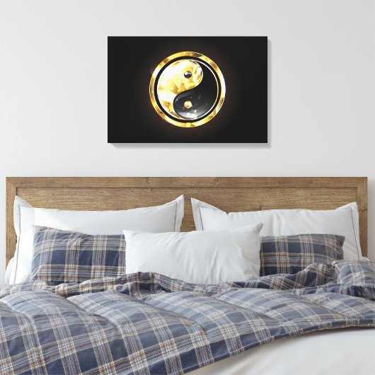 Goud Yin Yang op zwart Canvas Afdruk (Insitu (Slaapkamer))