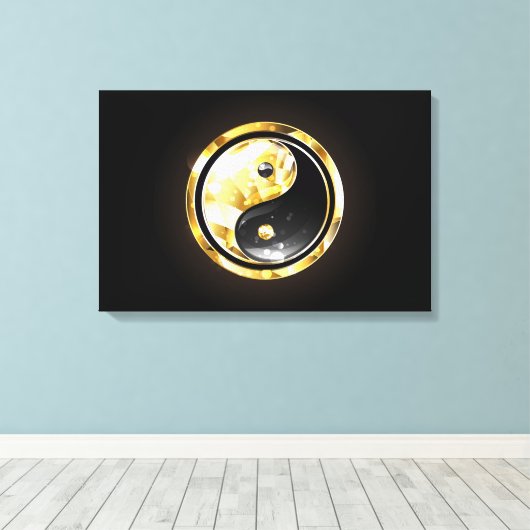Goud Yin Yang op zwart Canvas Afdruk (Insitu (Houten vloer))