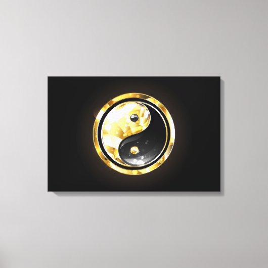 Goud Yin Yang op zwart Canvas Afdruk (Voorkant)