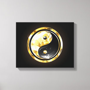 Goud Yin Yang op zwart Canvas Afdruk
