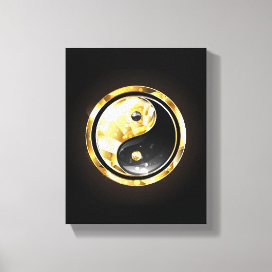 Goud Yin Yang op zwart Canvas Afdruk (Voorkant)