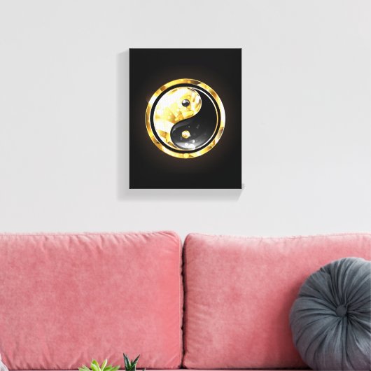 Goud Yin Yang op zwart Canvas Afdruk (Insitu (Woonkamer))