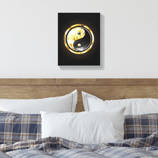 Goud Yin Yang op zwart Canvas Afdruk (Insitu (Slaapkamer))