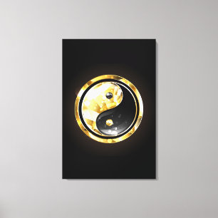 Goud Yin Yang op zwart Canvas Afdruk