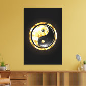 Goud Yin Yang op zwart Canvas Afdruk (Insitu (Woonkamer))