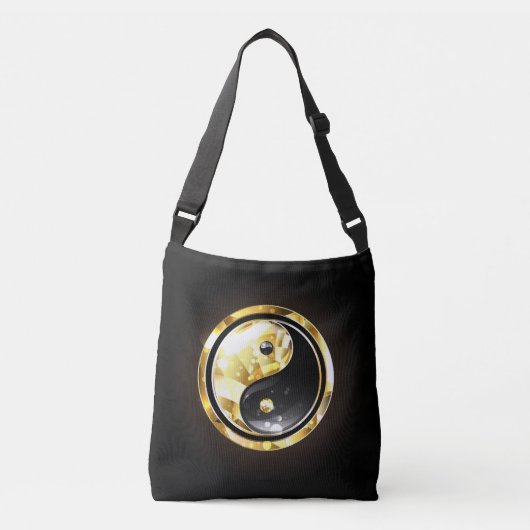 Goud Yin Yang op zwart Crossbody Tas (Voorkant)