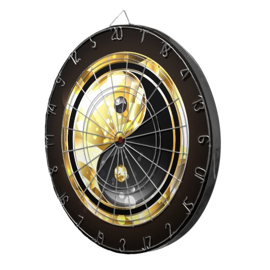 Goud Yin Yang op zwart Dartbord (Voorkant Rechts)