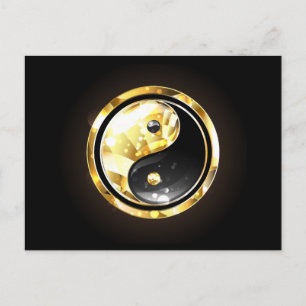 Goud Yin Yang op zwart Feestdagenkaart