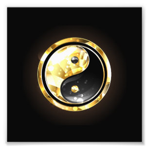 Goud Yin Yang op zwart Foto Afdruk