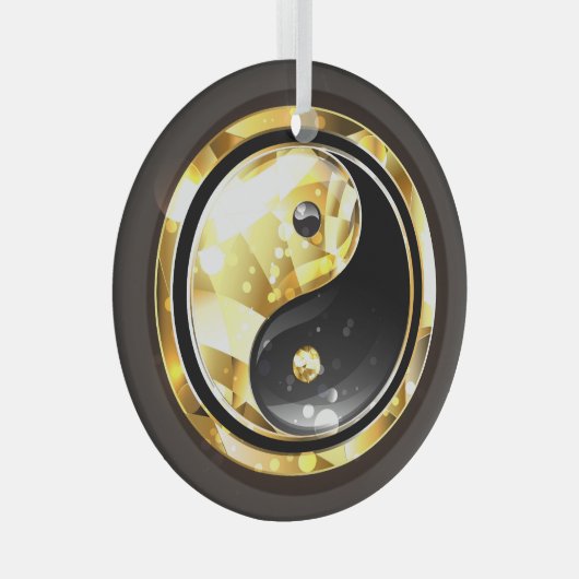 Goud Yin Yang op zwart Glas Ornament (Voorkant Rechts)