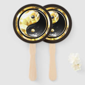 Goud Yin Yang op zwart Handwaaier (Voorkant en achterkant)